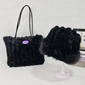 Plush 2-piece set, matching faux-fur shoulder bag and bucket hat