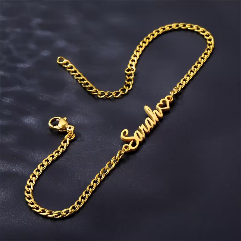 Personalized Name Anklet Stainless Steel Cuban Chain