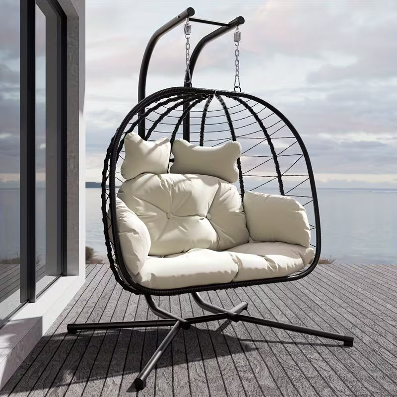 Egg Chair with Stand, Rattan Wicker Hanging Swing Hammock
