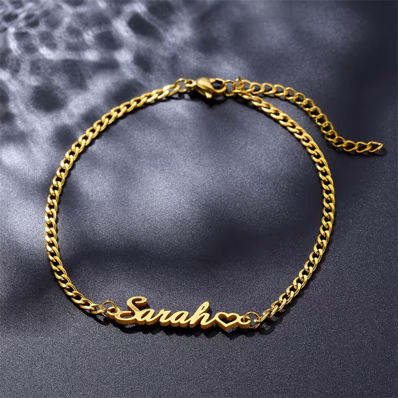 Personalized Name Anklet Stainless Steel Cuban Chain