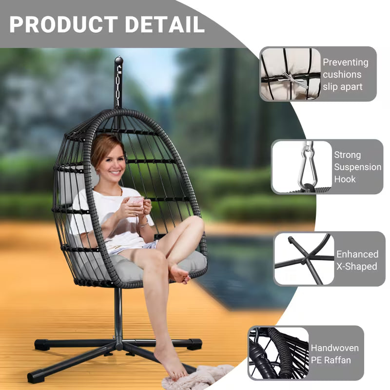 Egg Chair with Stand, Rattan Wicker Hanging Swing Hammock