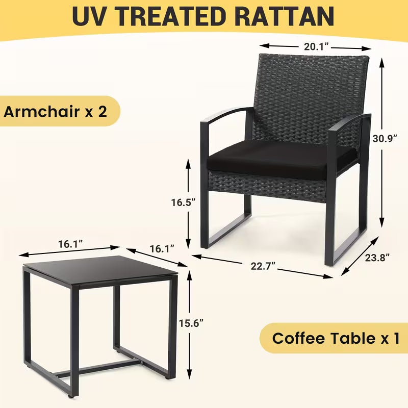 3pcs Rattan Bistro Set