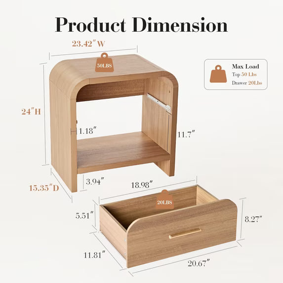 Open Storage Nightstand  Set of 2