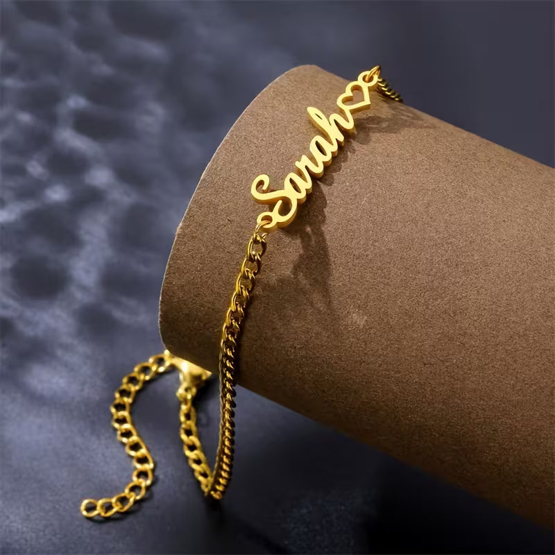 Personalized Name Anklet Stainless Steel Cuban Chain
