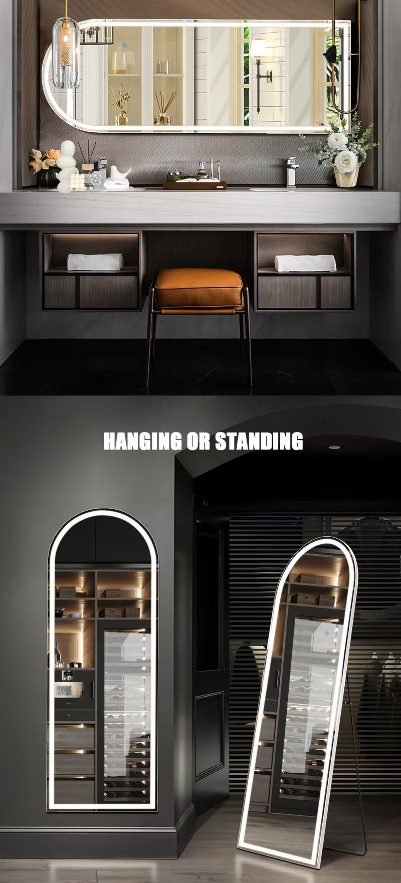 LED Lighted Full-Length Mirror with Arched