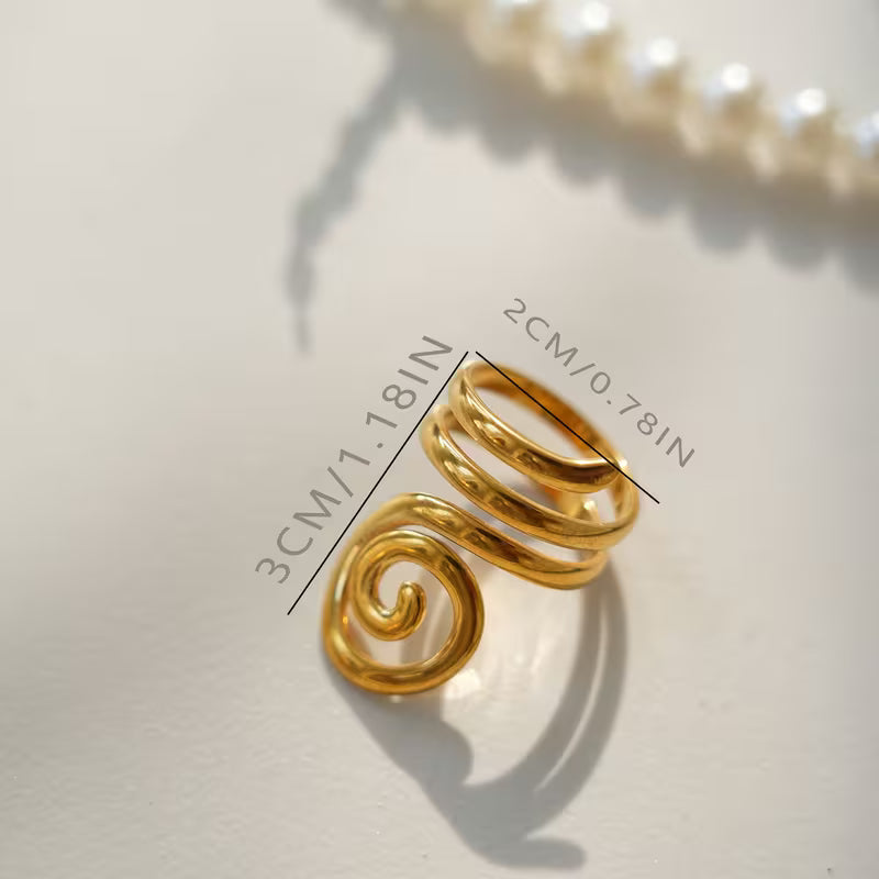 Golden Retro-Style Stainless Steel Spiral Ring