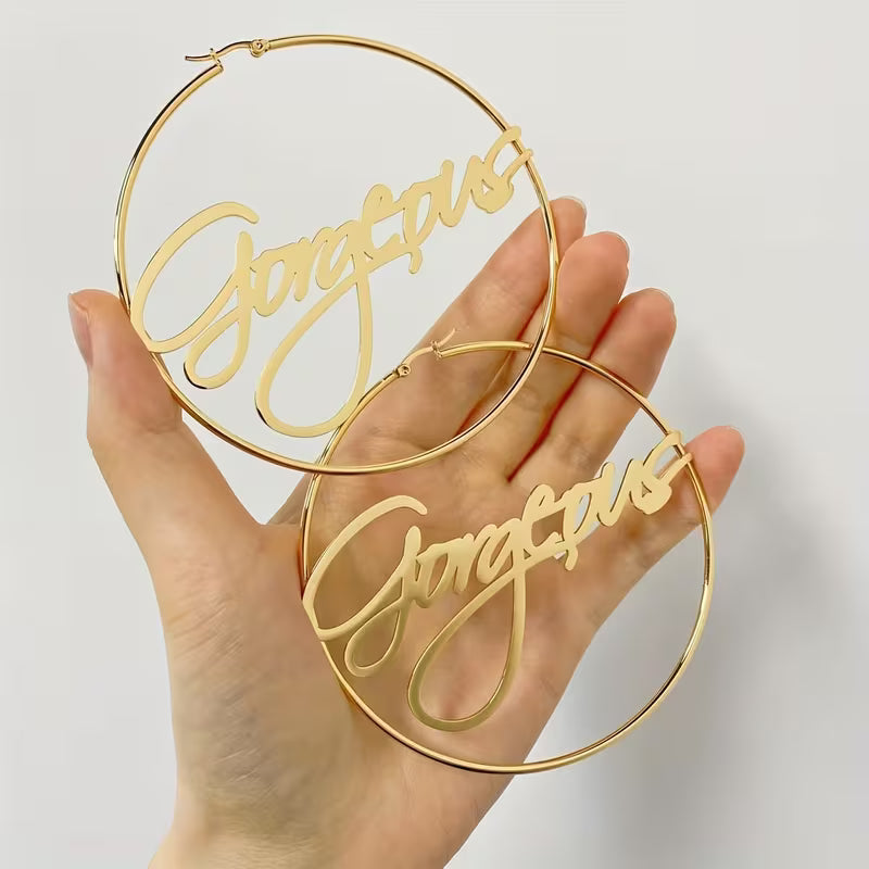 Large Name Ring Earrings