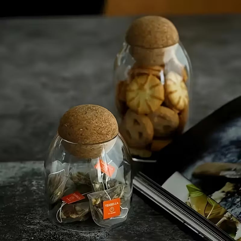 3pcs Glass Storage Container With Spherical Cork Stopper