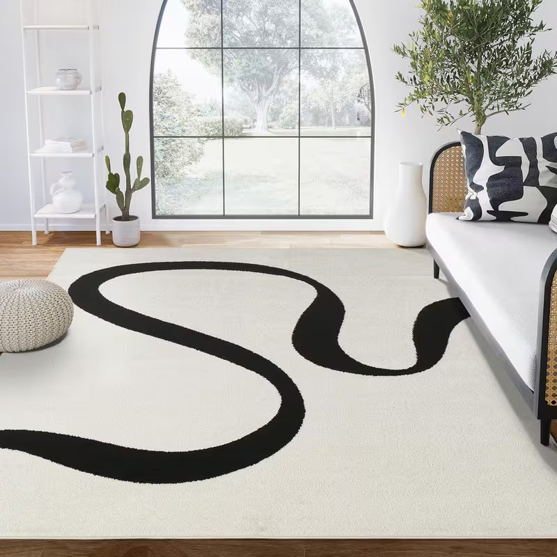 Geometric Black and Cream Area Rug