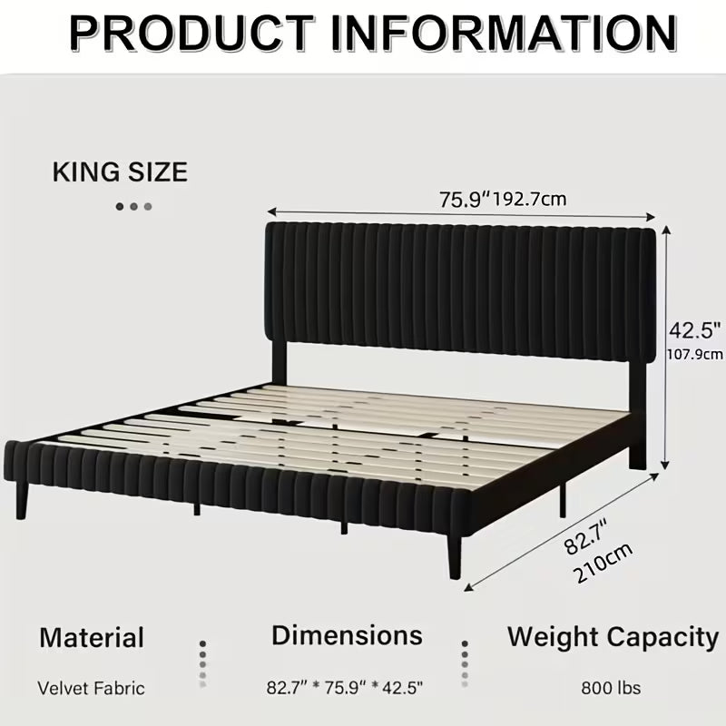 Velvet Upholstered Platform Bed With Vertical Channel Tufted Headboard And Footboard,