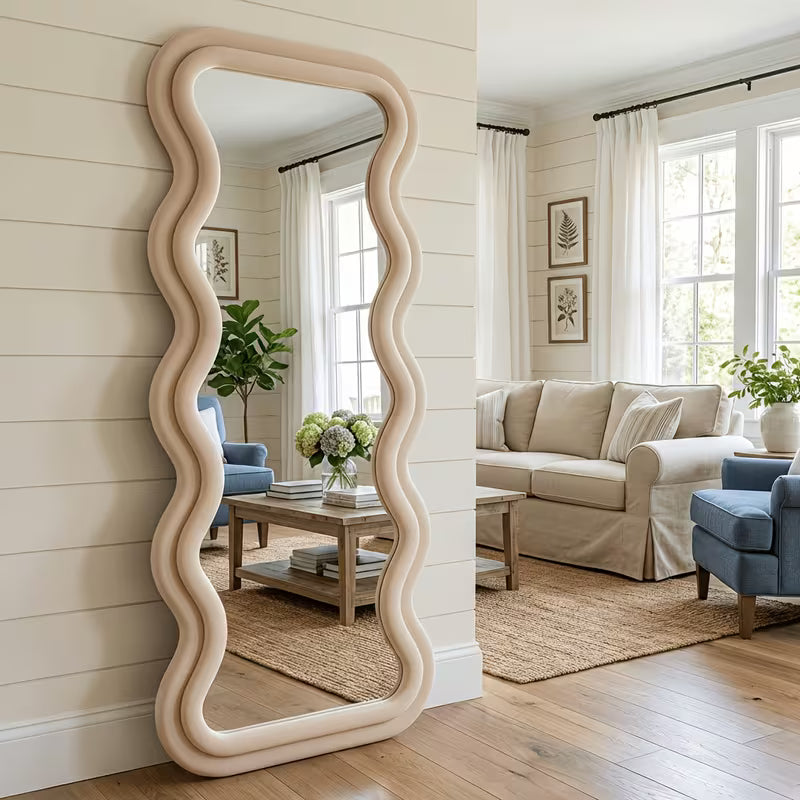 Irregular Fabric Wrapped Mirror