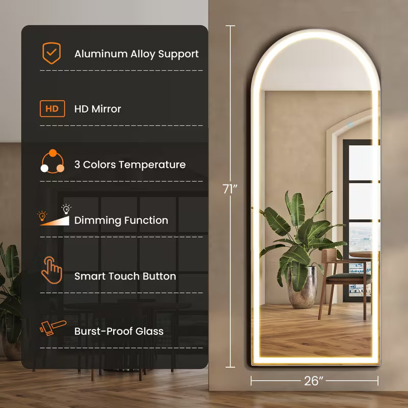 LED Lighted Full-Length Mirror with Arched