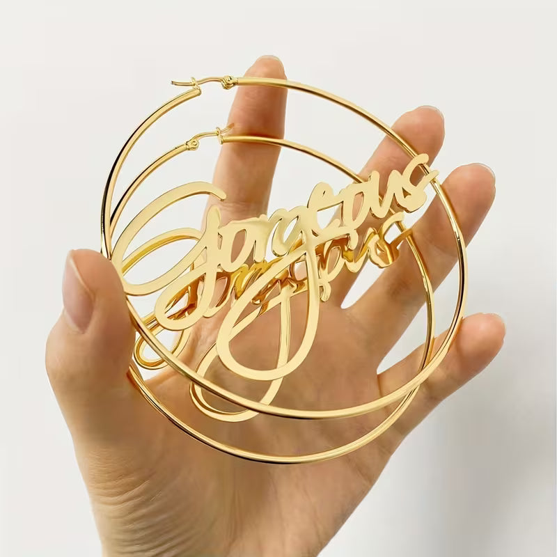 Large Name Ring Earrings