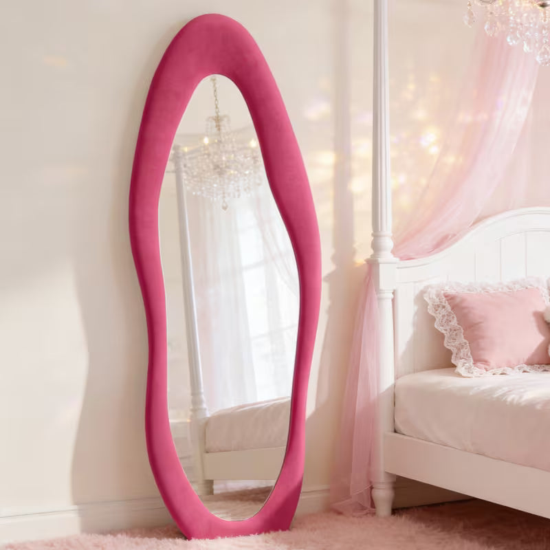 Asymmetric Fabric-Wrapped Full-Length Mirror
