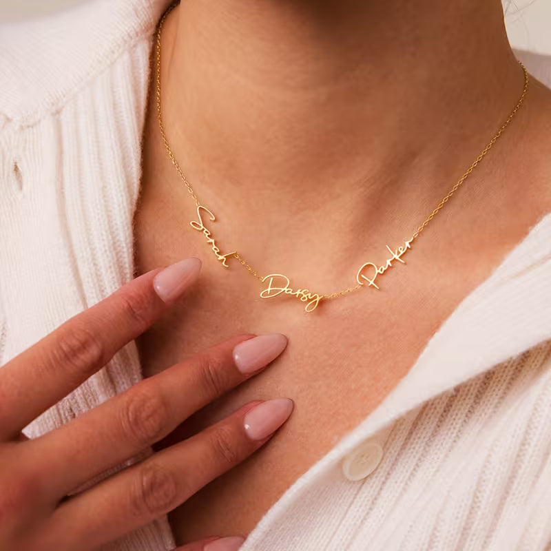 18K Gold-Plated Necklace, Customizable (3 Names)