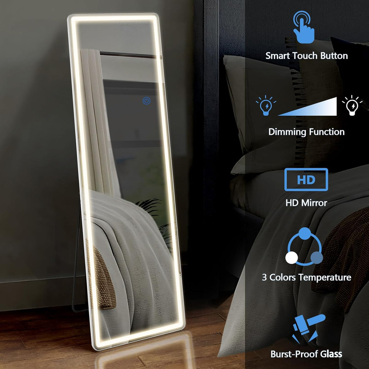 LED Lighted Full-Length Mirror with Arched