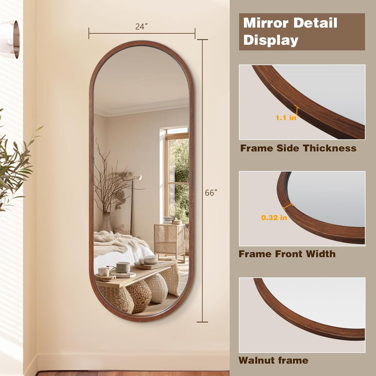 Oval Wood Full Length Mirror