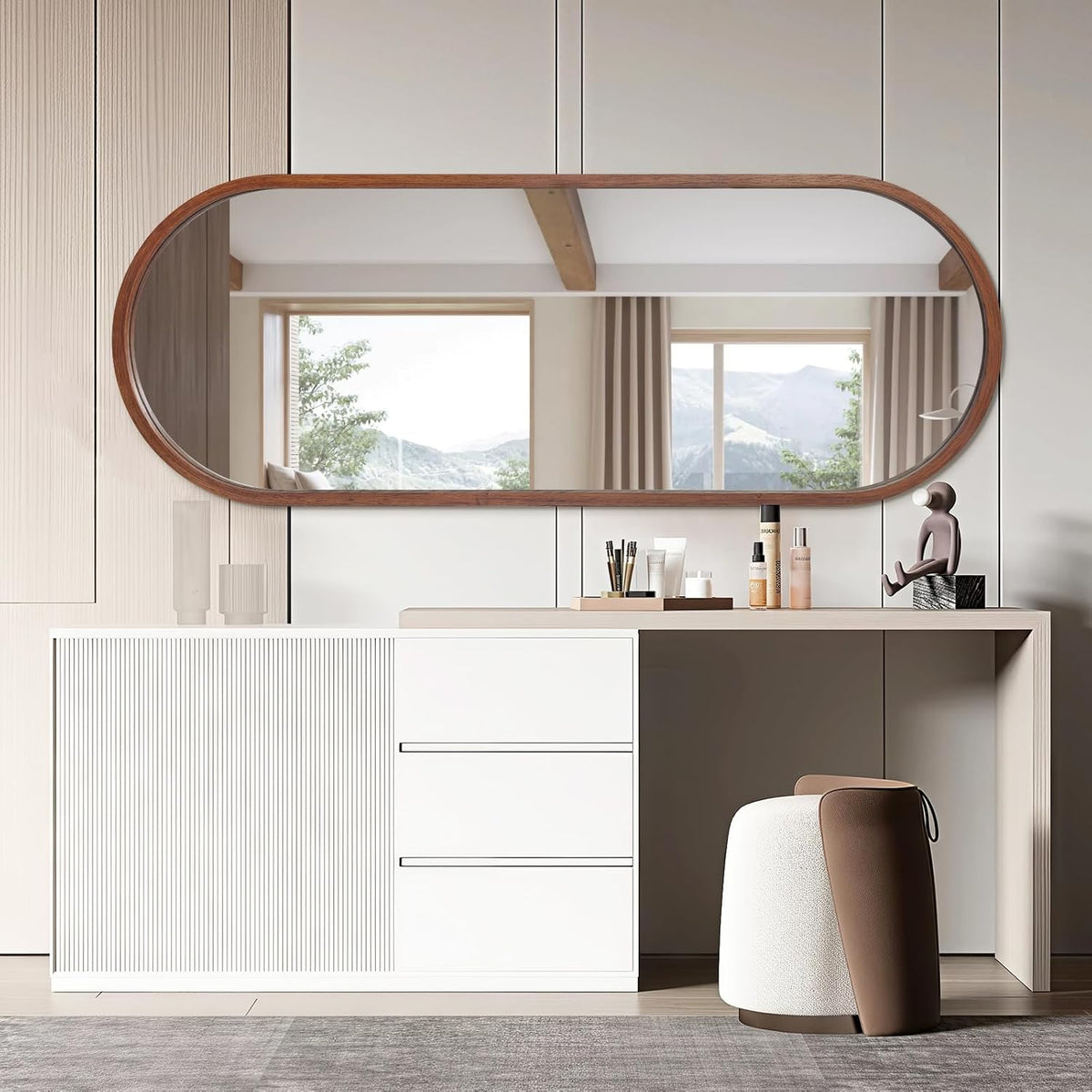 Oval Wood Full Length Mirror