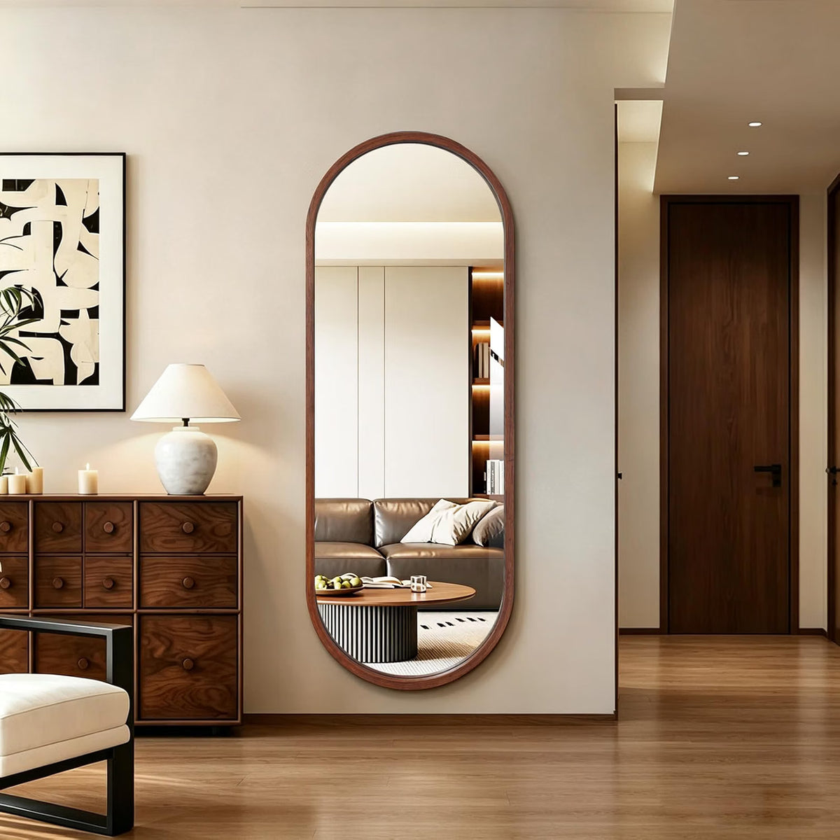 Oval Wood Full Length Mirror