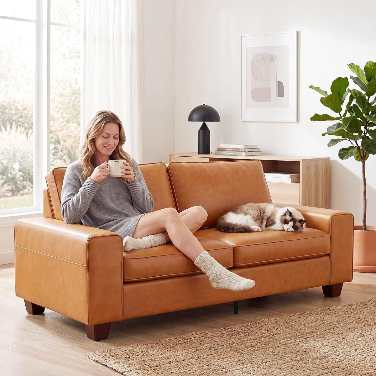 Modern Faux Leather Sofa Couch