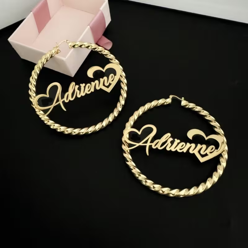 Letter Hoops with Heart Earrings
