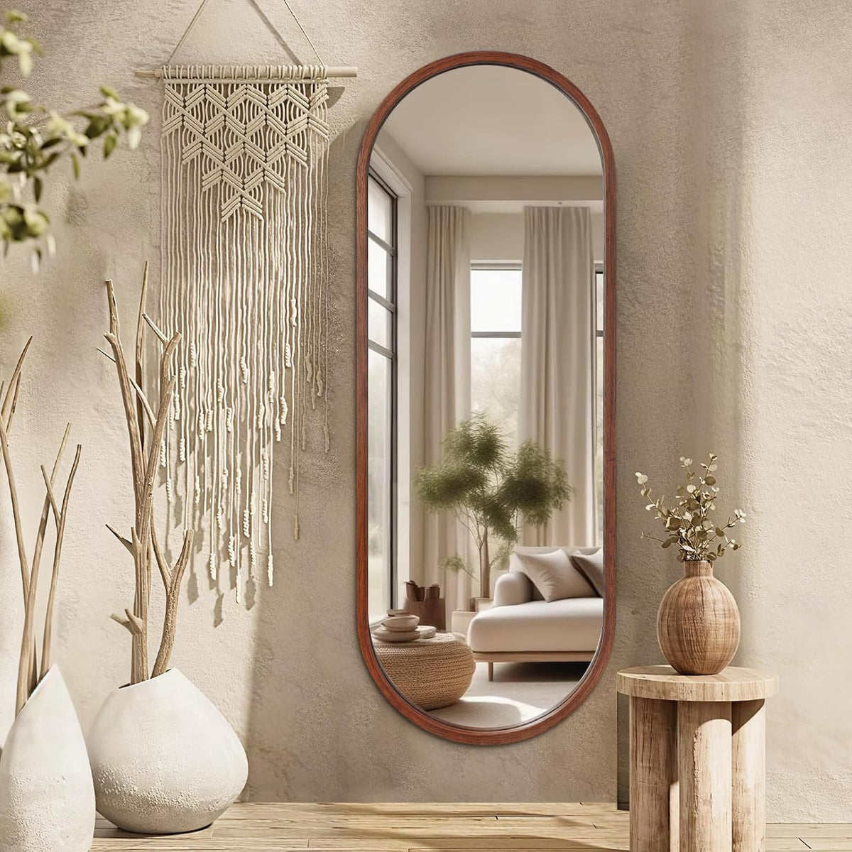Oval Wood Full Length Mirror