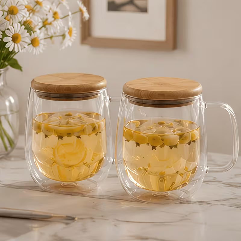 Double-Wall Glass Coffee & Tea Mugs with High Borosilicate Construction (Set of 4)
