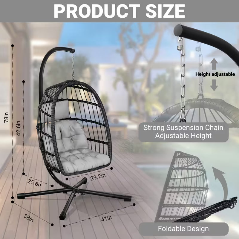 Egg Chair with Stand, Rattan Wicker Hanging Swing Hammock