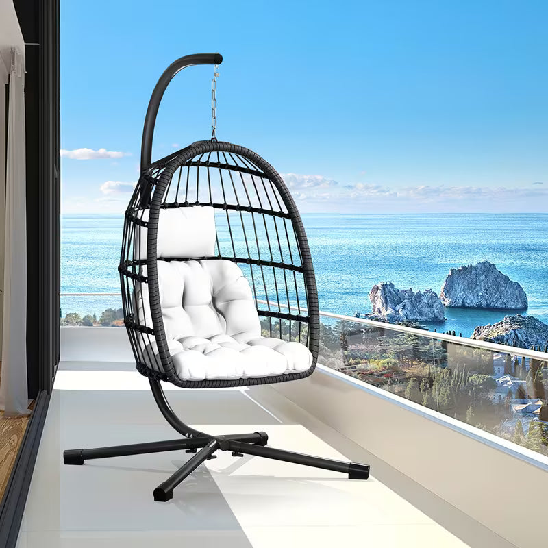 Egg Chair with Stand, Rattan Wicker Hanging Swing Hammock