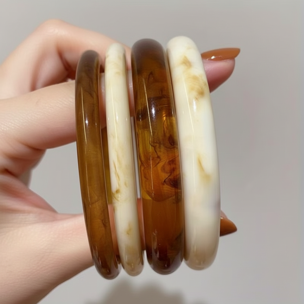 Vintage Faux Amber Resin Bracelet Set (4-Piece)