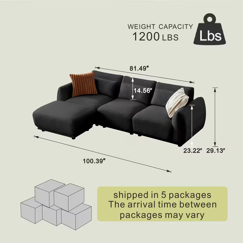 Sectional Sofa Couch, Convertible Modular L Shaped with Removable Ottoman