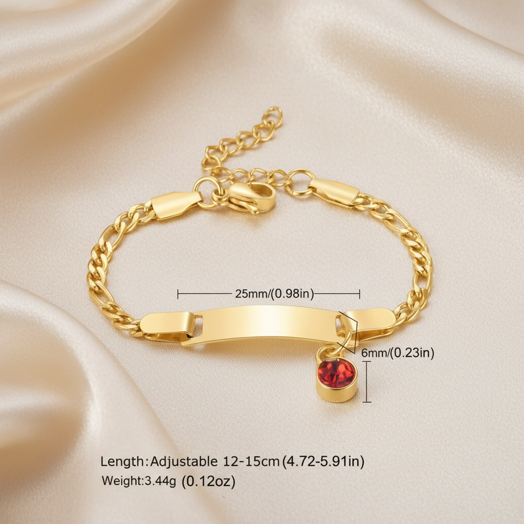 Kids Custom Name ID Bracelet with Birthstone Charm