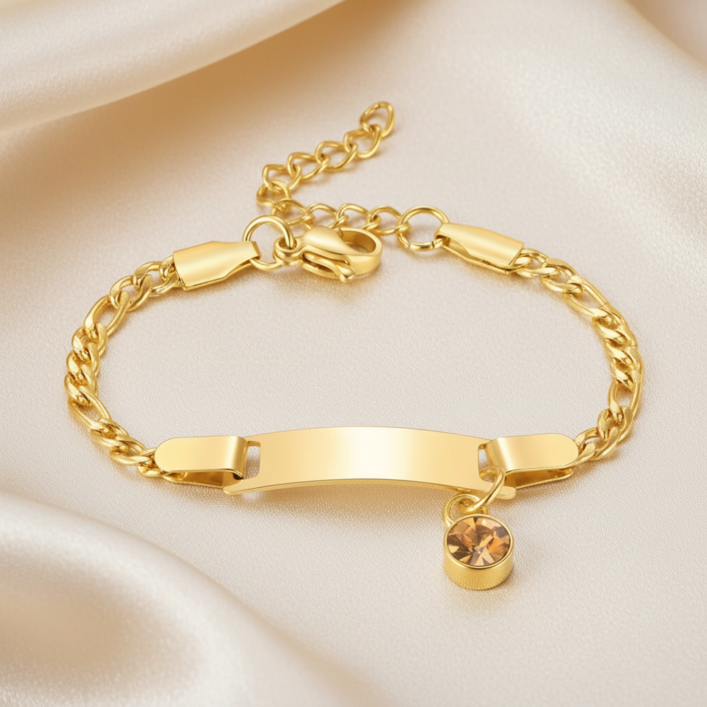 Kids Custom Name ID Bracelet with Birthstone Charm