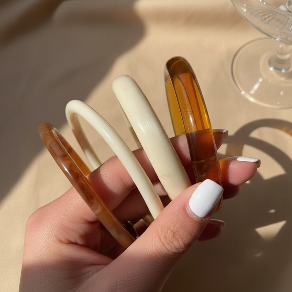 Vintage Faux Amber Resin Bracelet Set (4-Piece)
