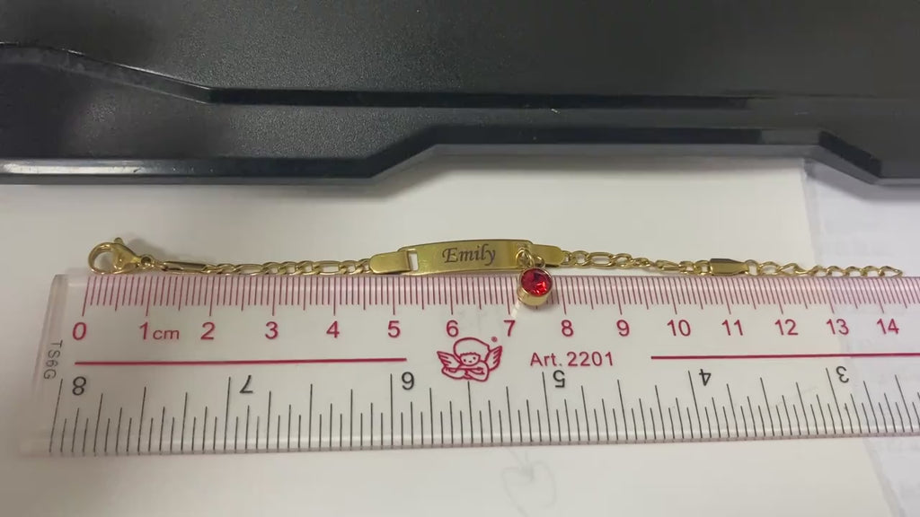 Kids Custom Name ID Bracelet with Birthstone Charm