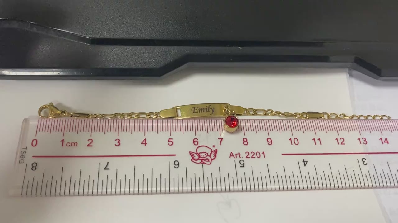 Kids Custom Name ID Bracelet with Birthstone Charm