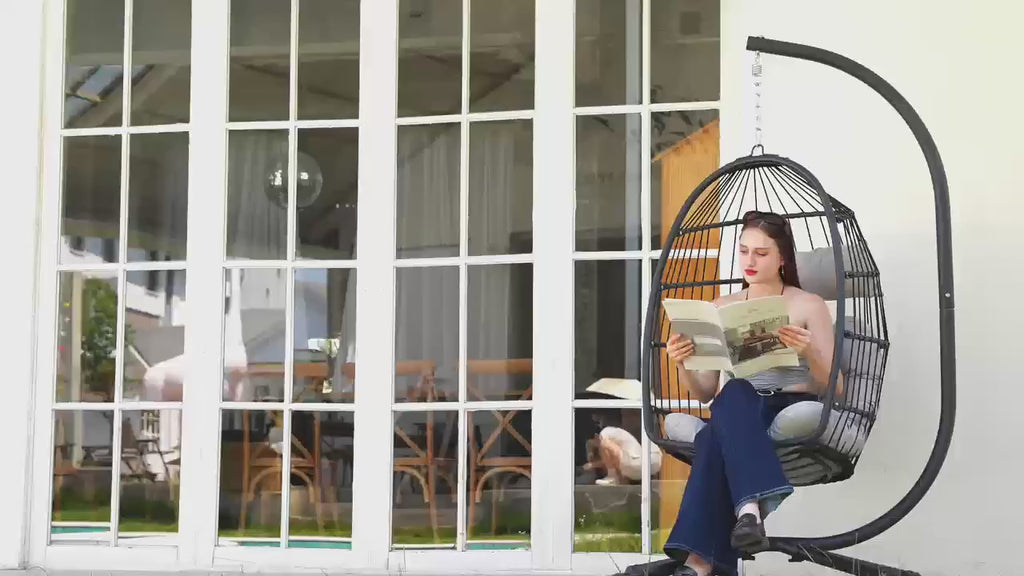 Egg Chair with Stand, Rattan Wicker Hanging Swing Hammock