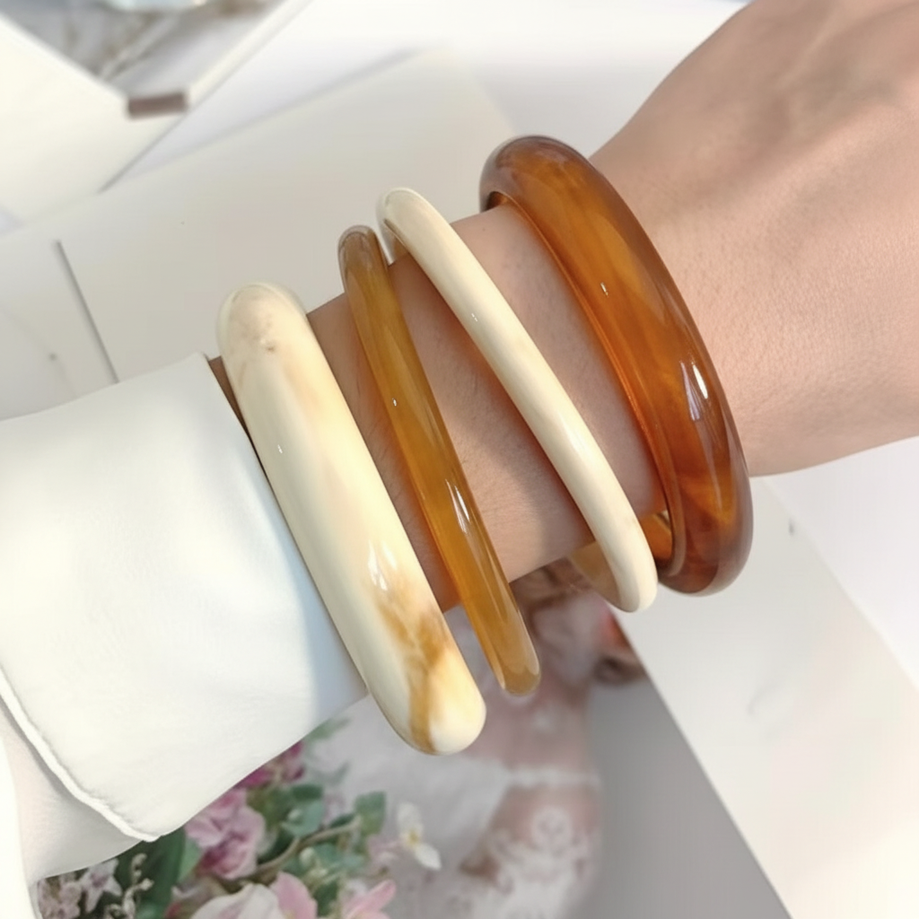 Vintage Faux Amber Resin Bracelet Set (4-Piece)